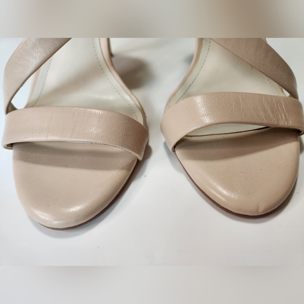 BCBGeneration Diego Nude Leather Open Toe Ankle Strap Party Stiletto Heels Sz 7 - Picture 4 of 10